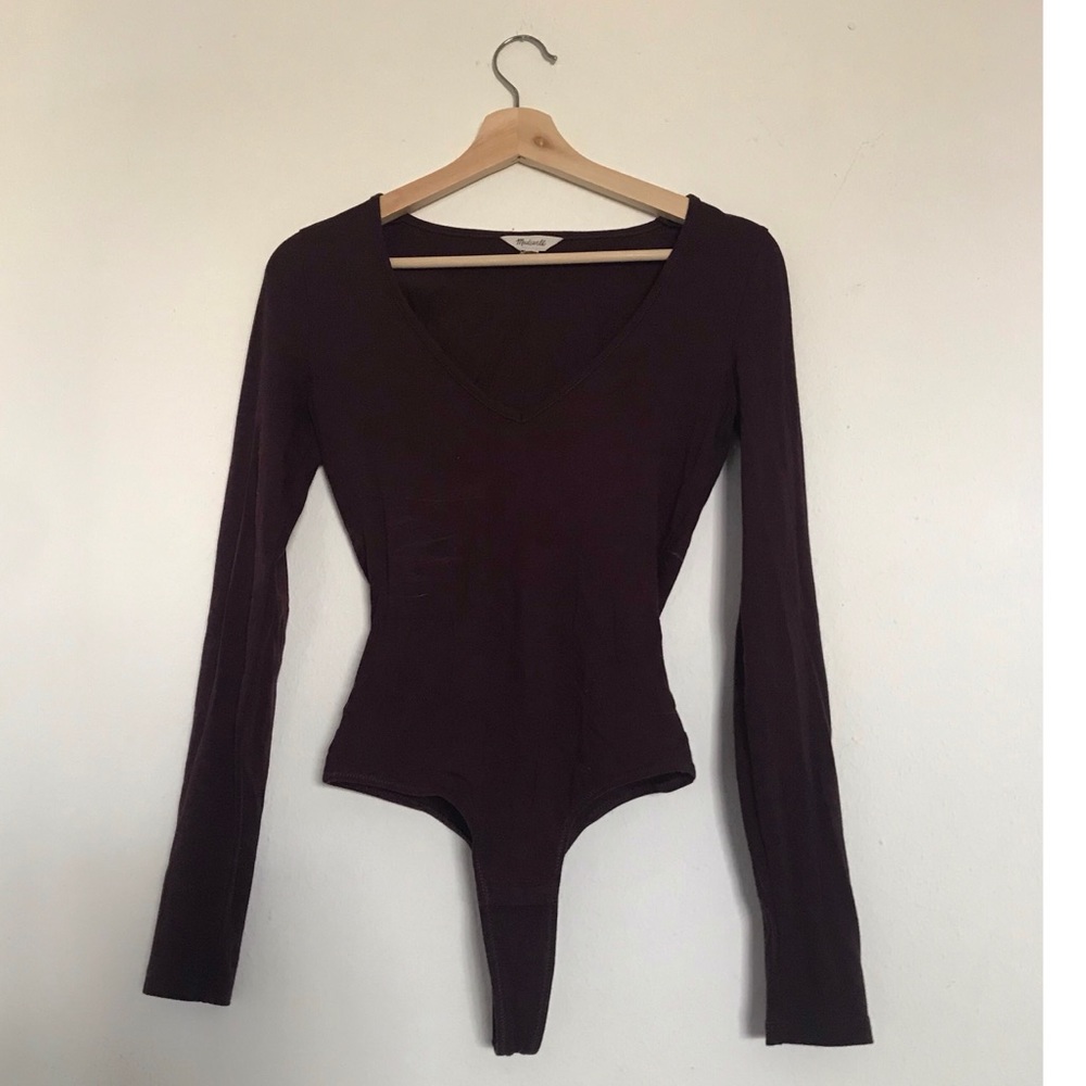 Madewell Longsleeve V-Neck Thong Bodysuit, size XS